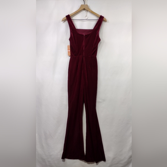 NWT GB Velvet Corduroy Jumpsuit Women's XS Burgundy Boho Retro 90s Minimalist - Picture 5 of 9
